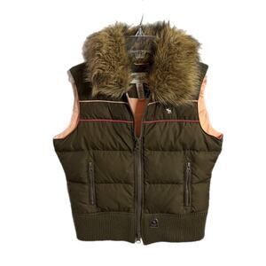 Abercrombie & Fitch Vintage Brown Vest with Fur Hoodie SZ M